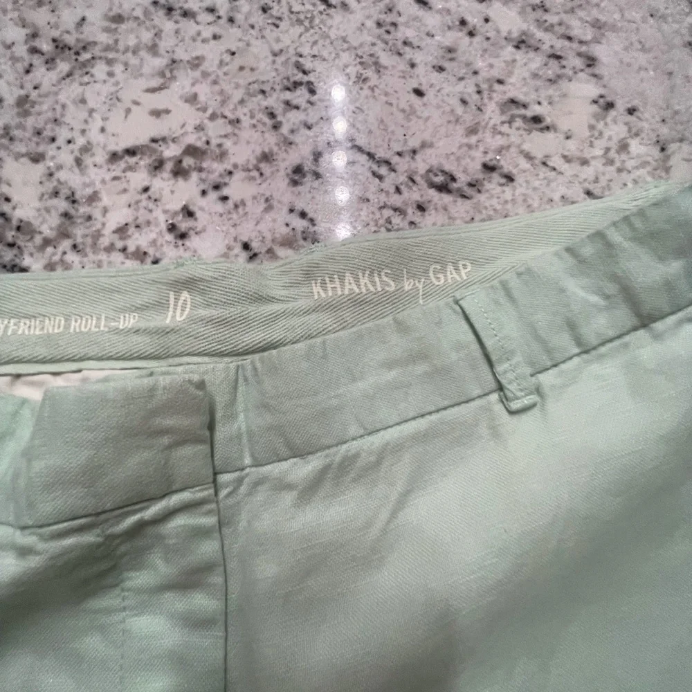 Mint green linen cotton Gap boyfriend roll up short 9 inch inseam - Picture 7 of 8